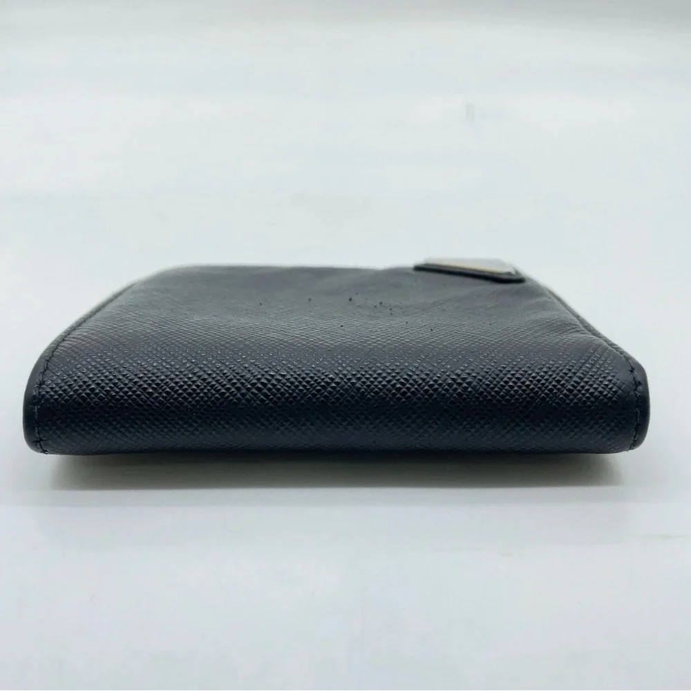 Prada Triangle Logo Saffiano Leather Black Bifold Wallet W/Box Authentic